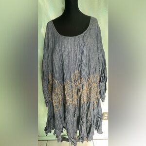 eShakti Denim Blue with Gold Embroidered Midi Dress